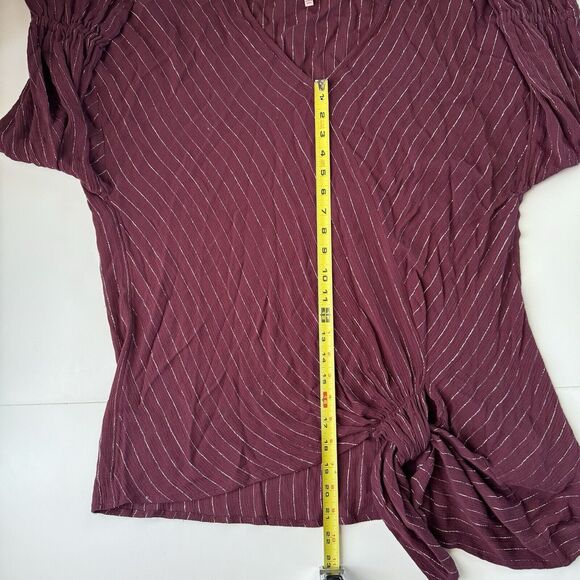 Juicy Couture Ruffle Sleeve Tie Front Top Burgundy Metallic Size Large - Picture 6 of 12